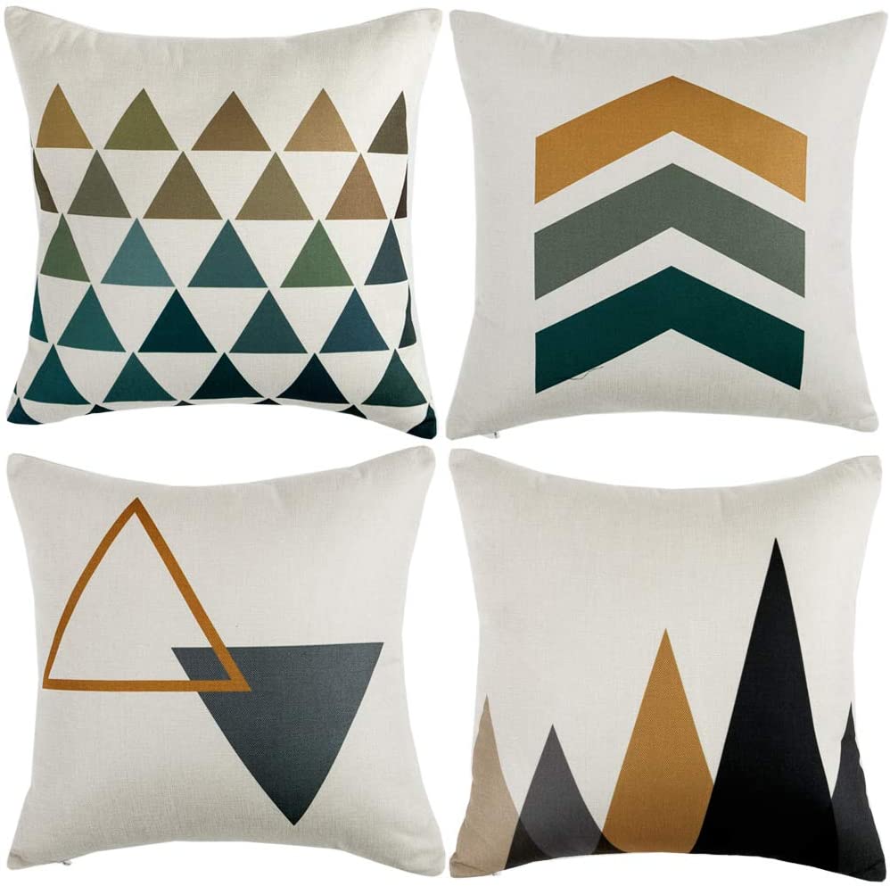 Capas de Almofada Geométricas em Linho – Conjunto de 4, 45 × 45cm