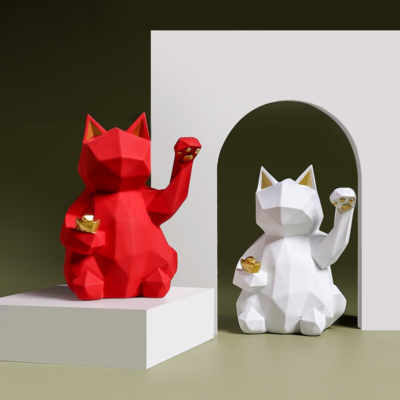 Escultura de Gato Geométrico Maneki