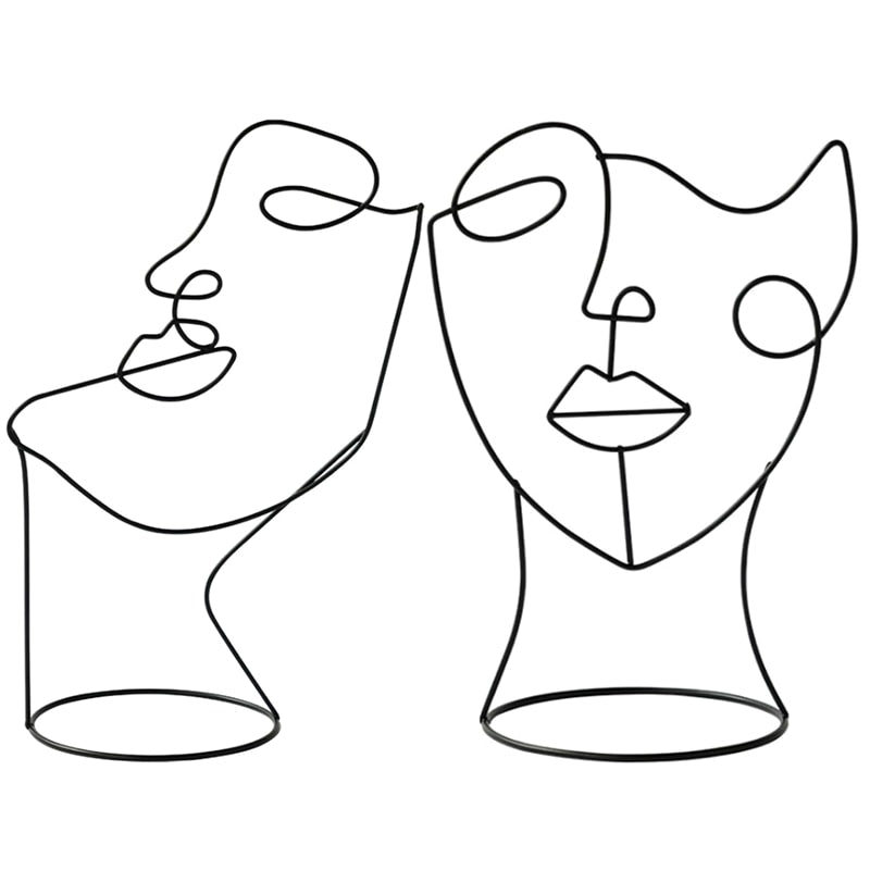 Escultura de Rosto Abstrato em Arte Linear Miro
