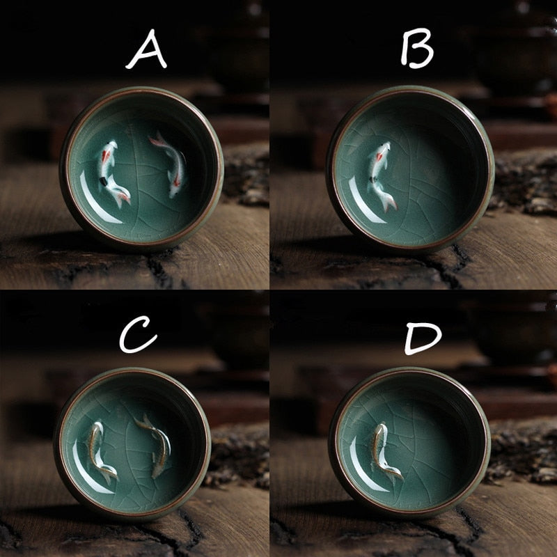 Chávena de Chá Celadon com Peixe Koi