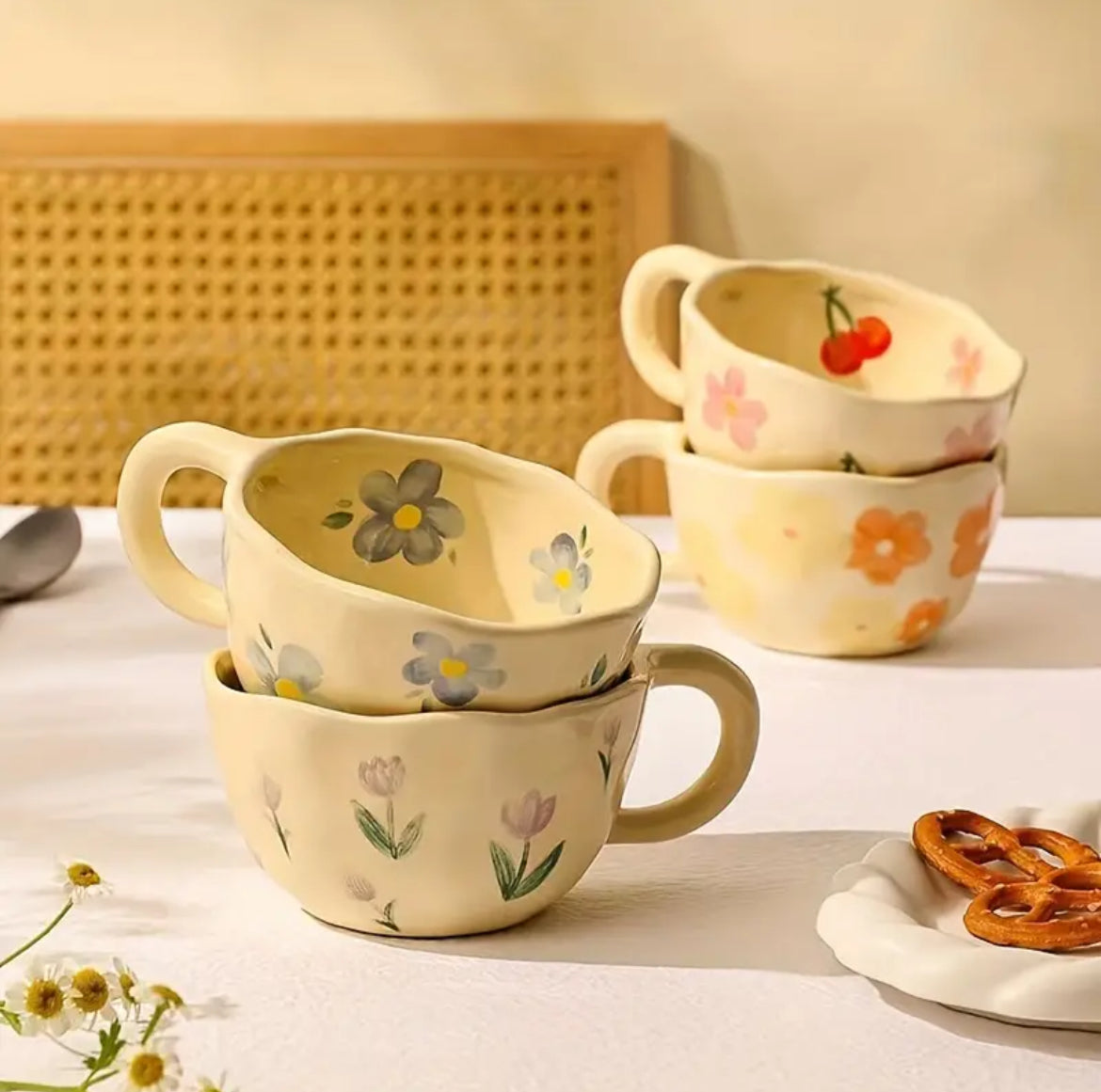 Caneca em Cerâmica Pintada à Mão Flora – 250ml