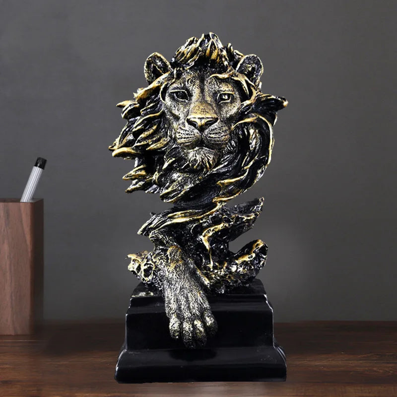 Elegante Escultura de Leão em Resina