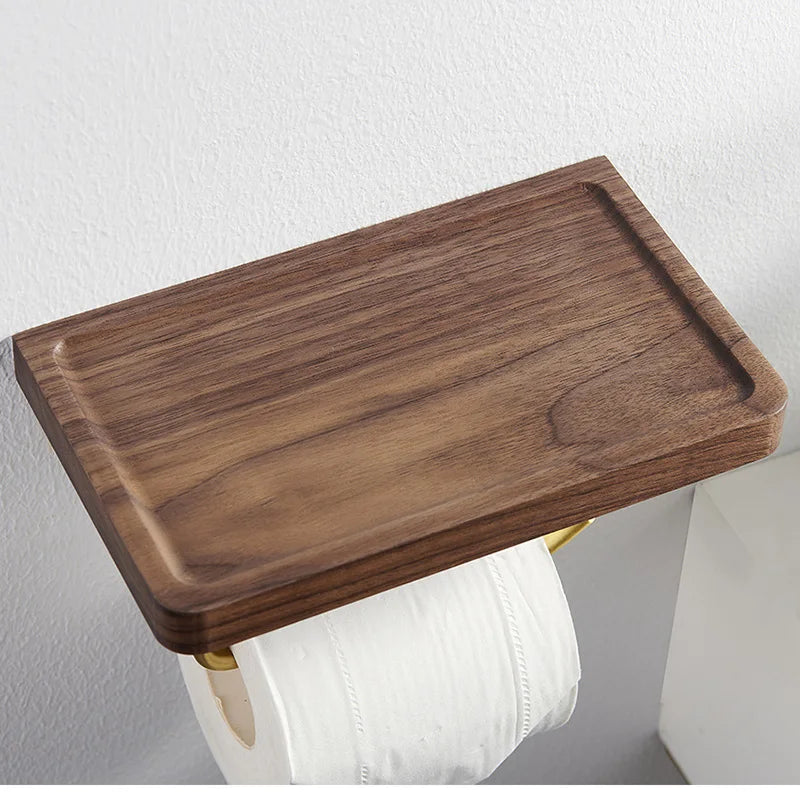 Suporte de Papel Higiénico em Latão e Madeira