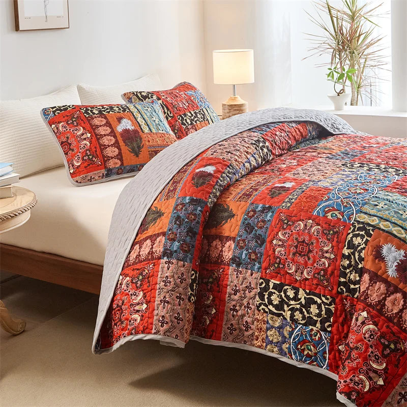 Conjunto de Colcha Patchwork Floral