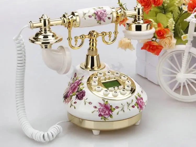 Telefone Vintage com Fio em Cerâmica
