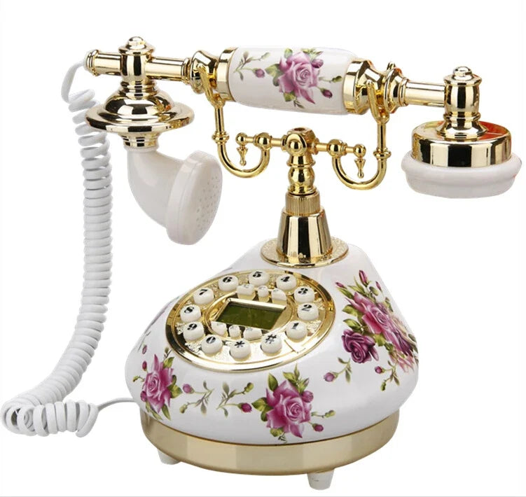 Telefone Vintage com Fio em Cerâmica