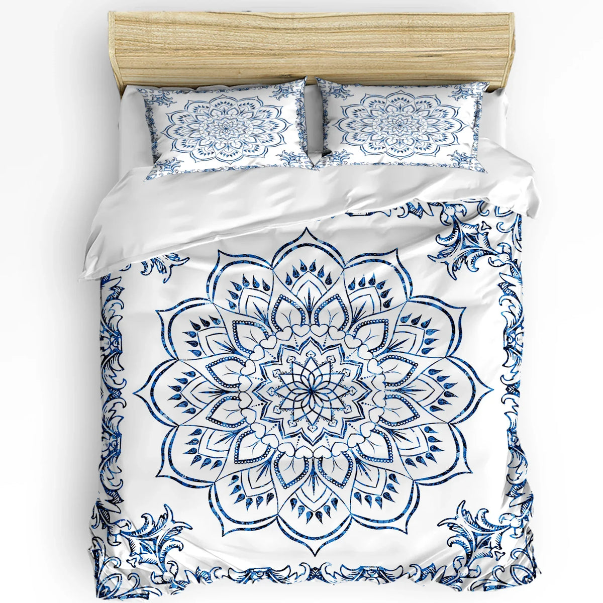Conjunto de Capa de Edredão Mandala Azul Boémio