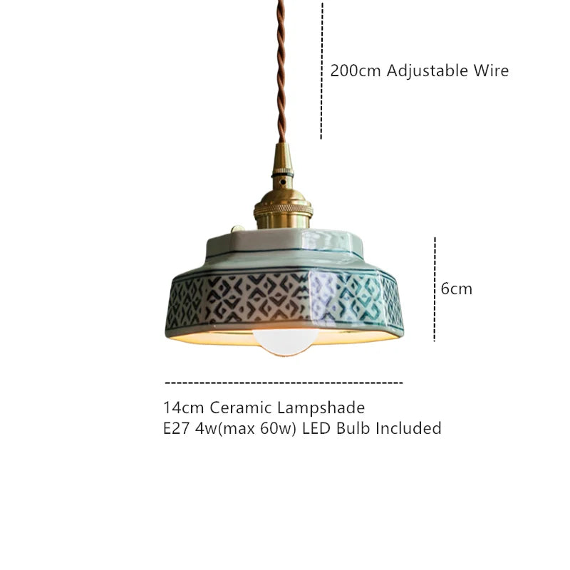 Candeeiro Suspenso em Cerâmica Pintada à Mão