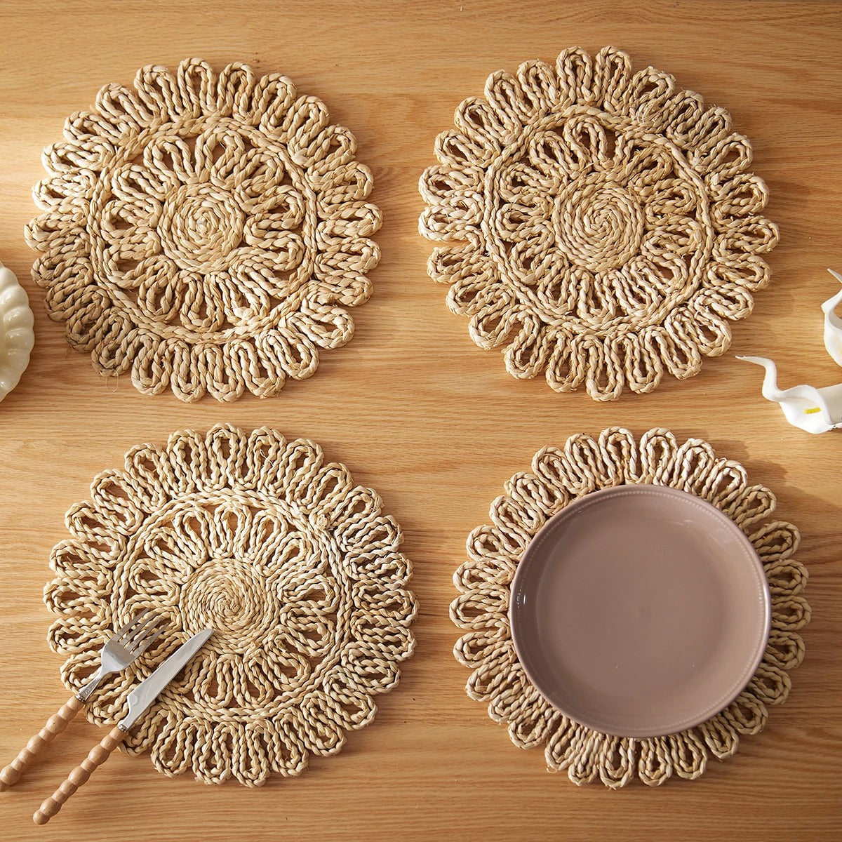 Individuais Naturais Entrançados em Macramé – 30cm
