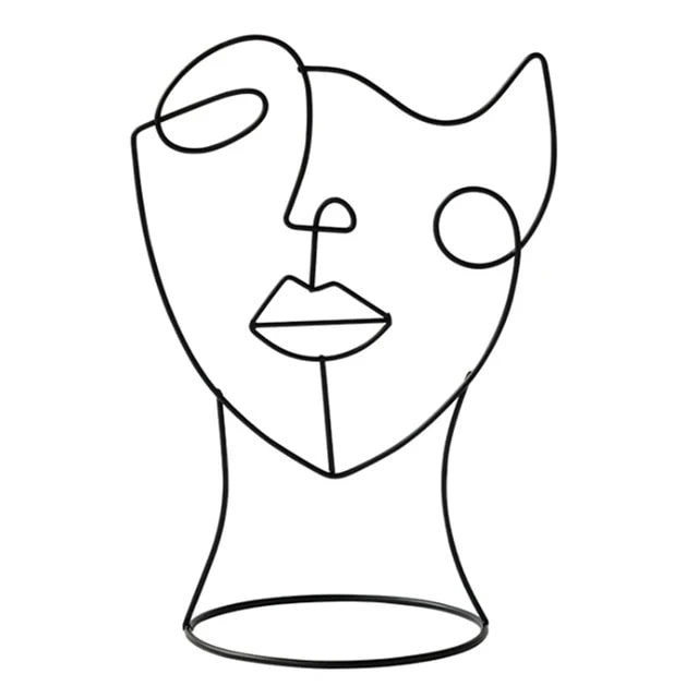 Escultura de Rosto Abstrato em Arte Linear Miro