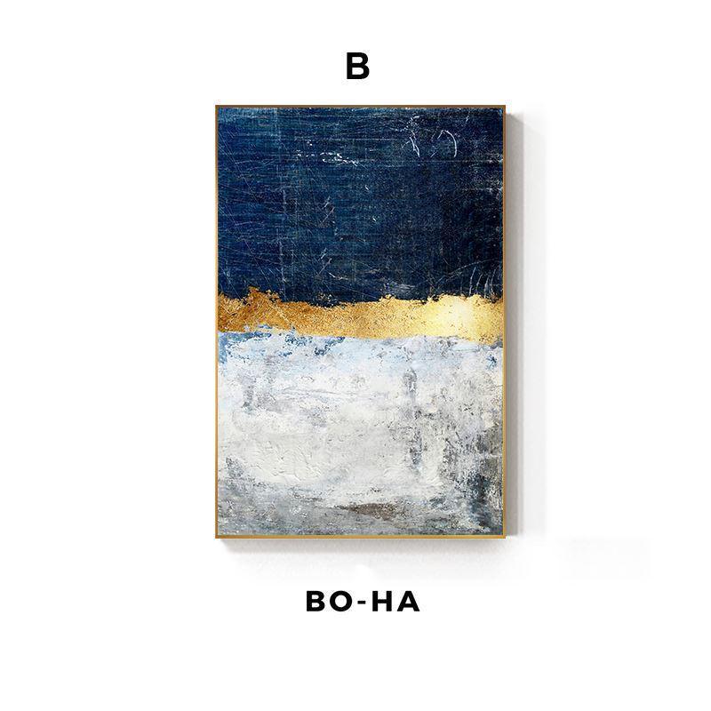 Tela Abstrata em Azul-Marinho e Dourado