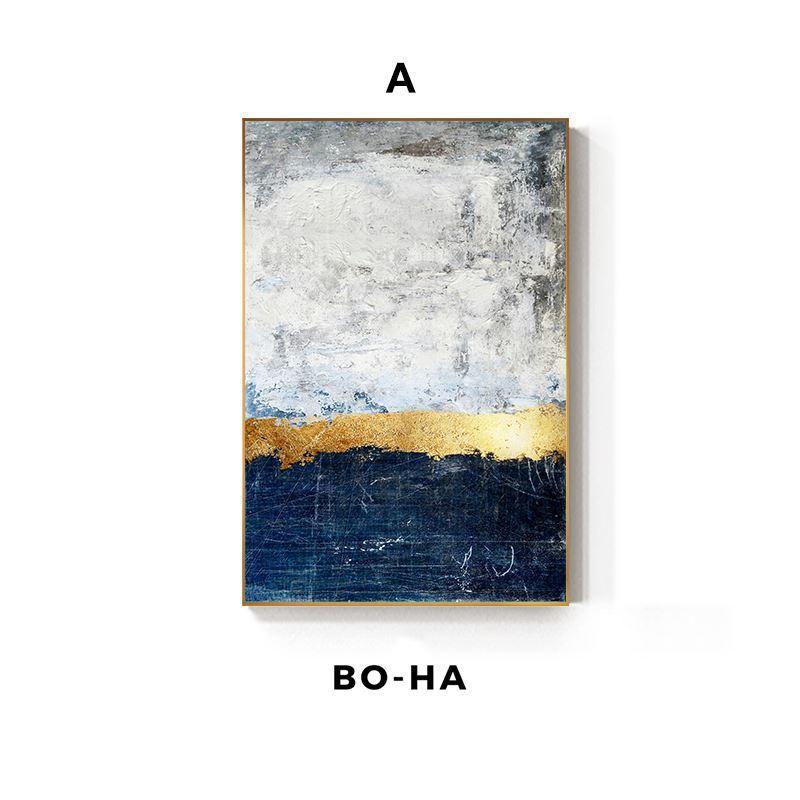 Tela Abstrata em Azul-Marinho e Dourado