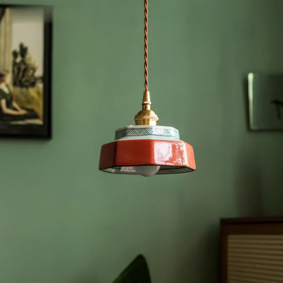 Candeeiro Suspenso em Cerâmica Pintada à Mão