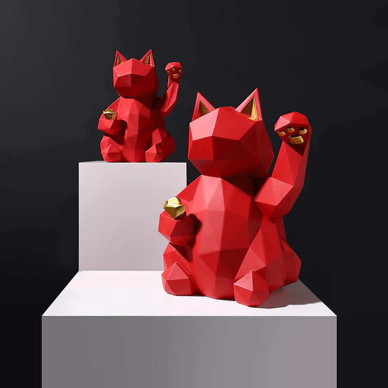 Escultura de Gato Geométrico Maneki