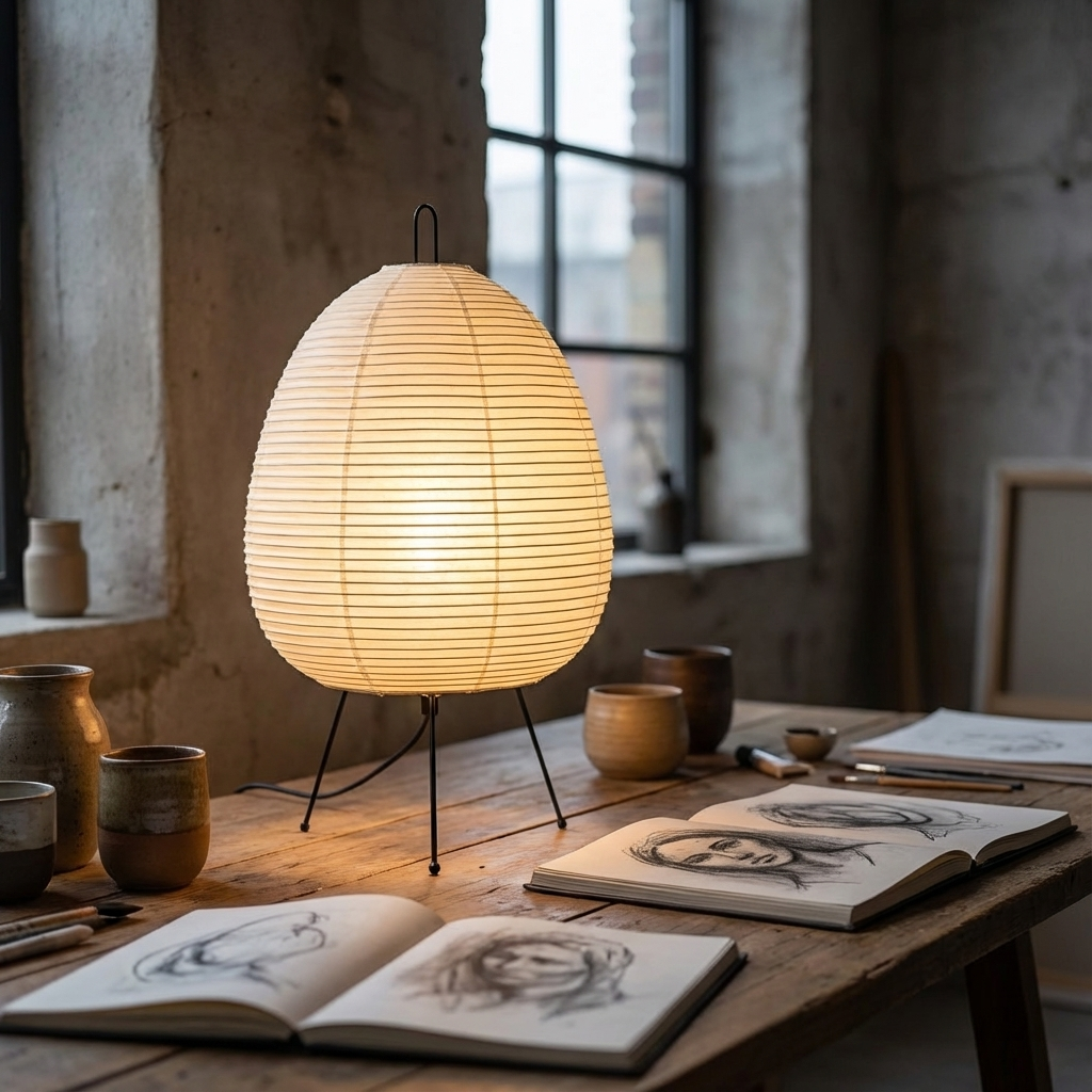 Candeeiro de Mesa LED Wabi-Sabi em Papel de Arroz