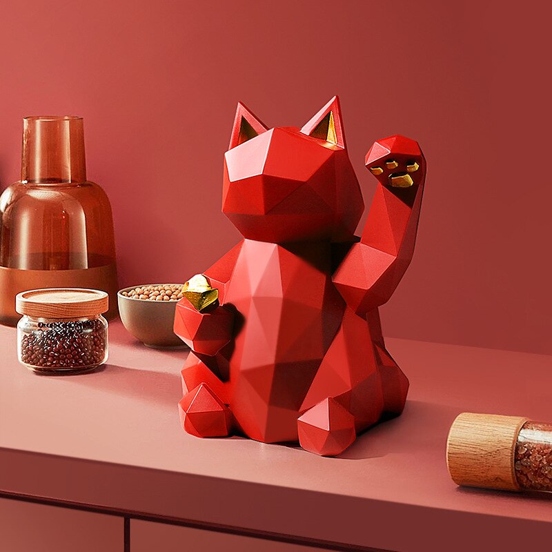 Escultura de Gato Geométrico Maneki