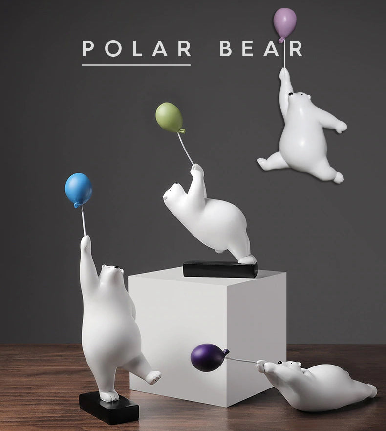 Escultura de Urso Polar com Balão Nanu