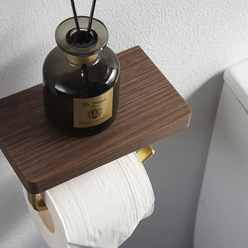 Suporte de Papel Higiénico em Latão e Madeira
