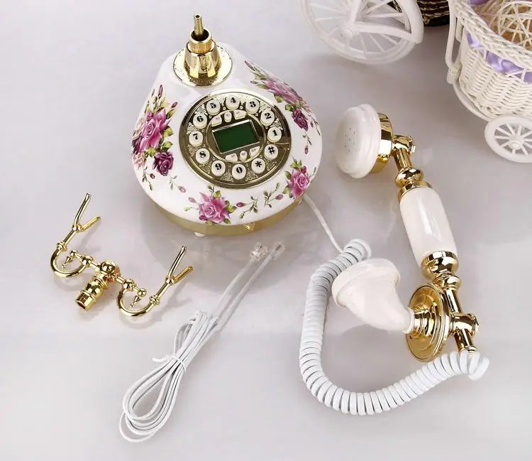 Telefone Vintage com Fio em Cerâmica