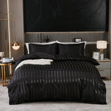 Luxuoso Conjunto de Roupa de Cama em Cetim às Riscas