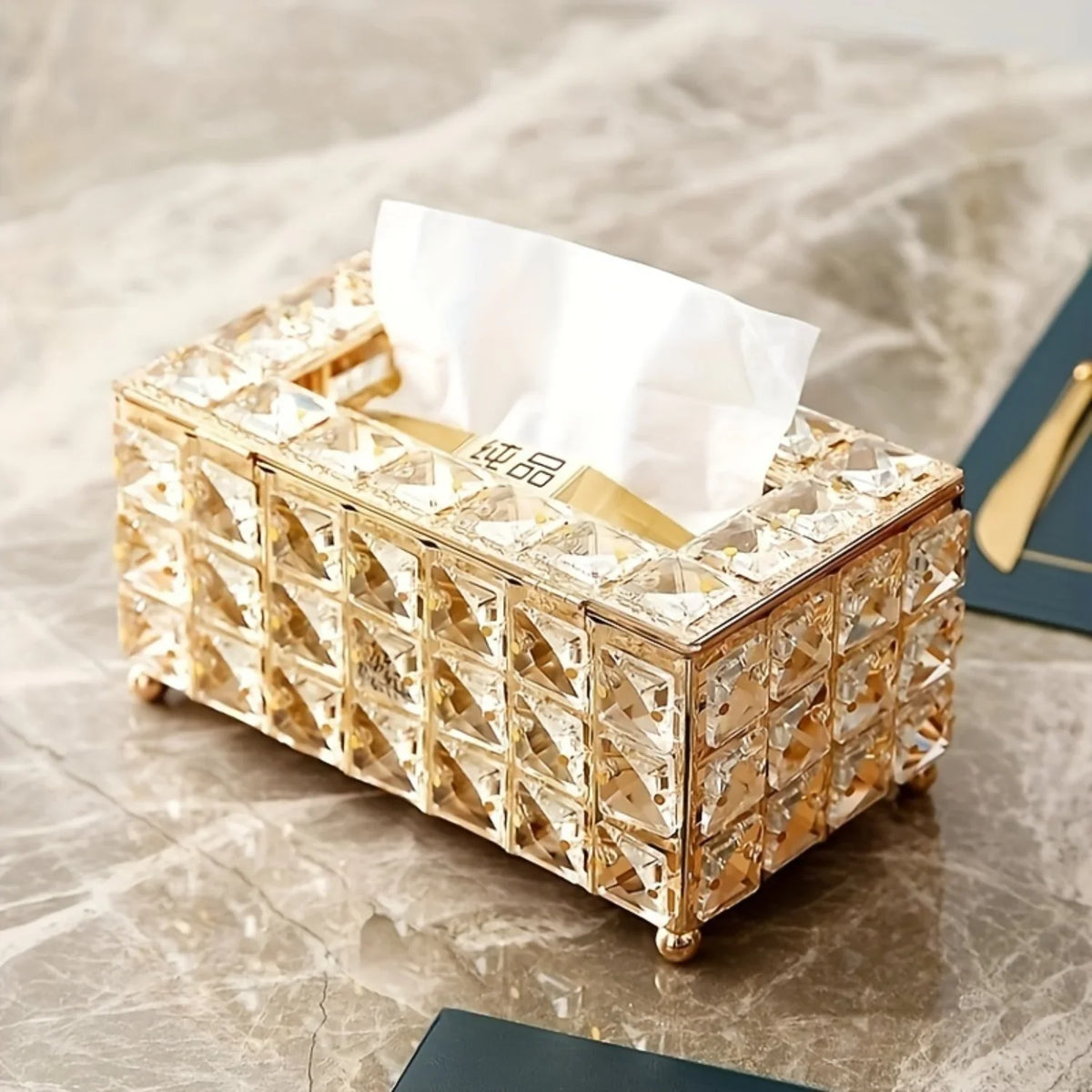 Elegante Caixa de Lenços em Cristal