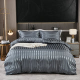 Luxuoso Conjunto de Roupa de Cama em Cetim às Riscas