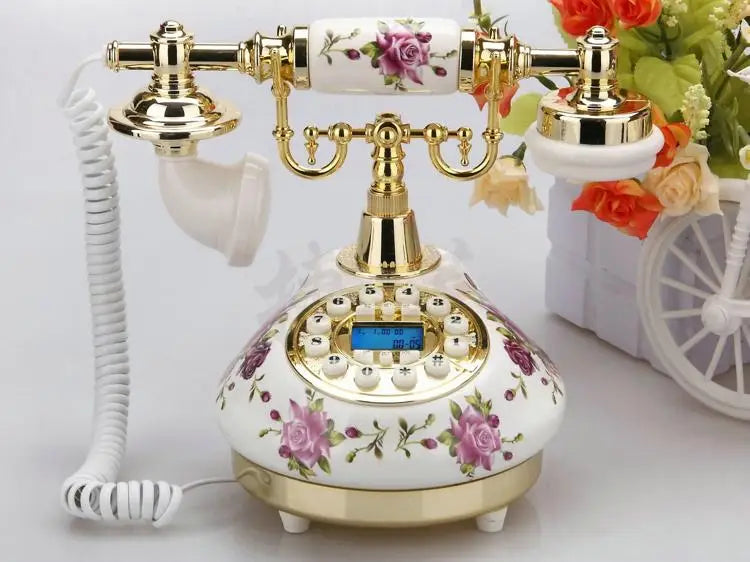 Telefone Vintage com Fio em Cerâmica