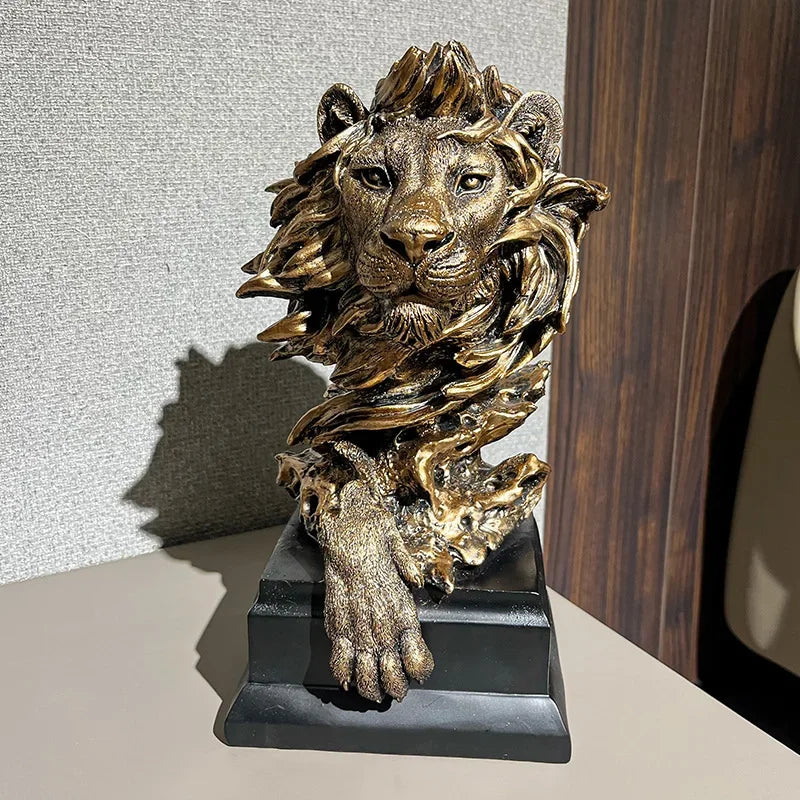 Elegante Escultura de Leão em Resina