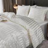 Luxuoso Conjunto de Roupa de Cama em Cetim às Riscas