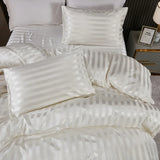 Luxuoso Conjunto de Roupa de Cama em Cetim às Riscas