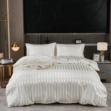 Luxuoso Conjunto de Roupa de Cama em Cetim às Riscas