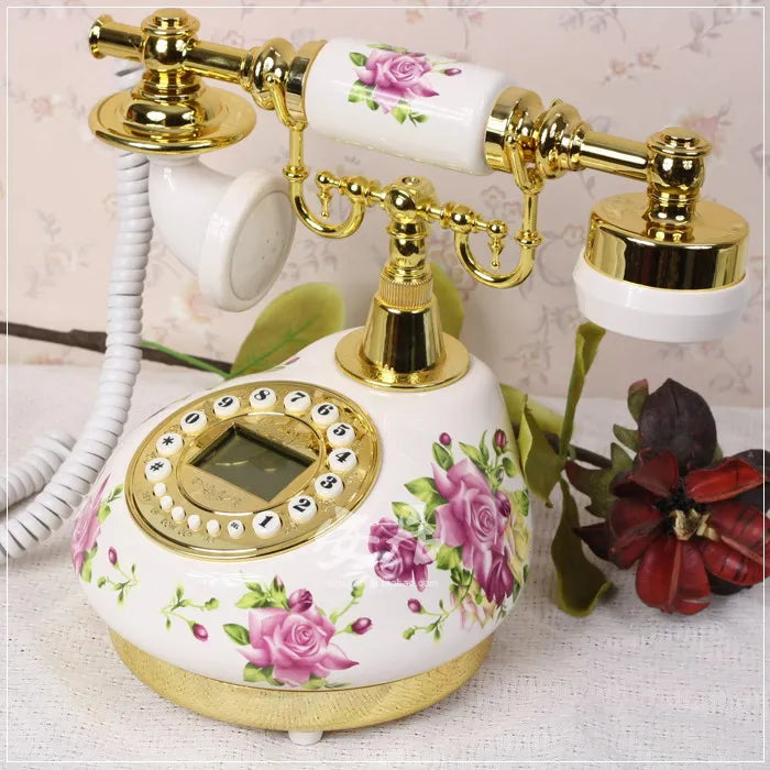 Telefone Vintage com Fio em Cerâmica
