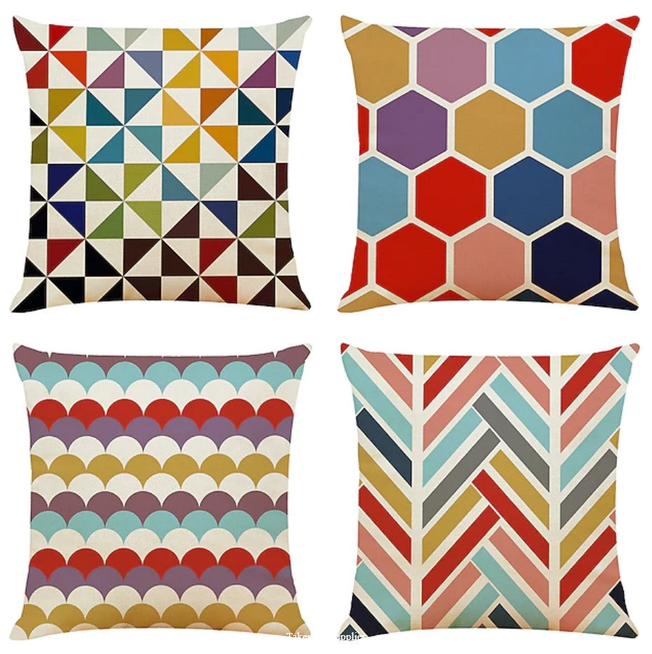 Capas de Almofada Geométricas Coloridas – Conjunto de 4, 45 × 45cm