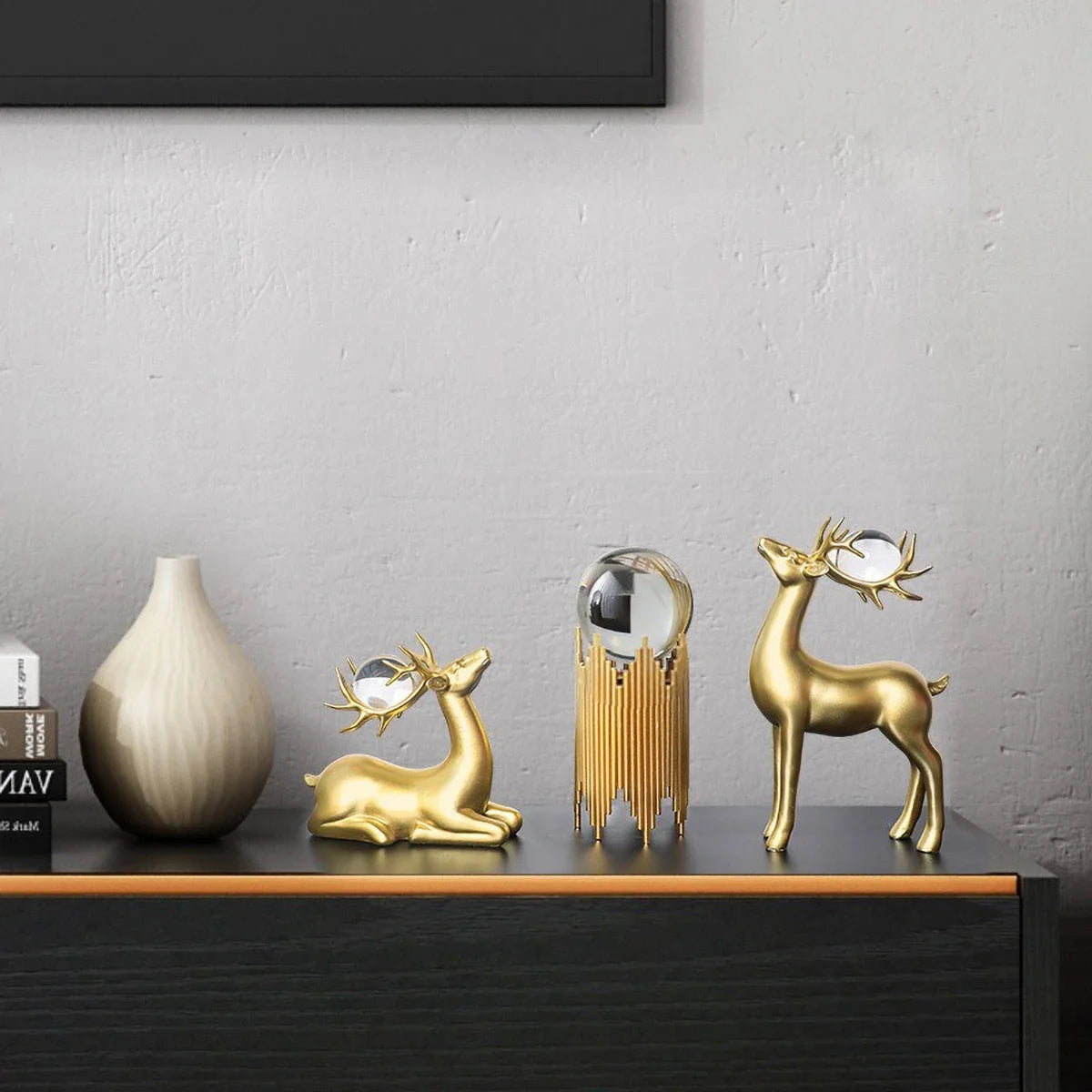 Conjunto Decorativo Dourado com Cristal