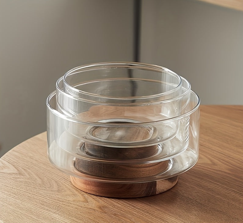 Taça Nórdica em Vidro para Fruta e Salada com Base de Madeira