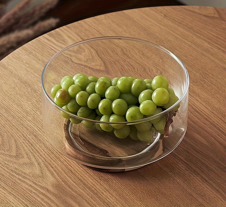 Taça Nórdica em Vidro para Fruta e Salada com Base de Madeira