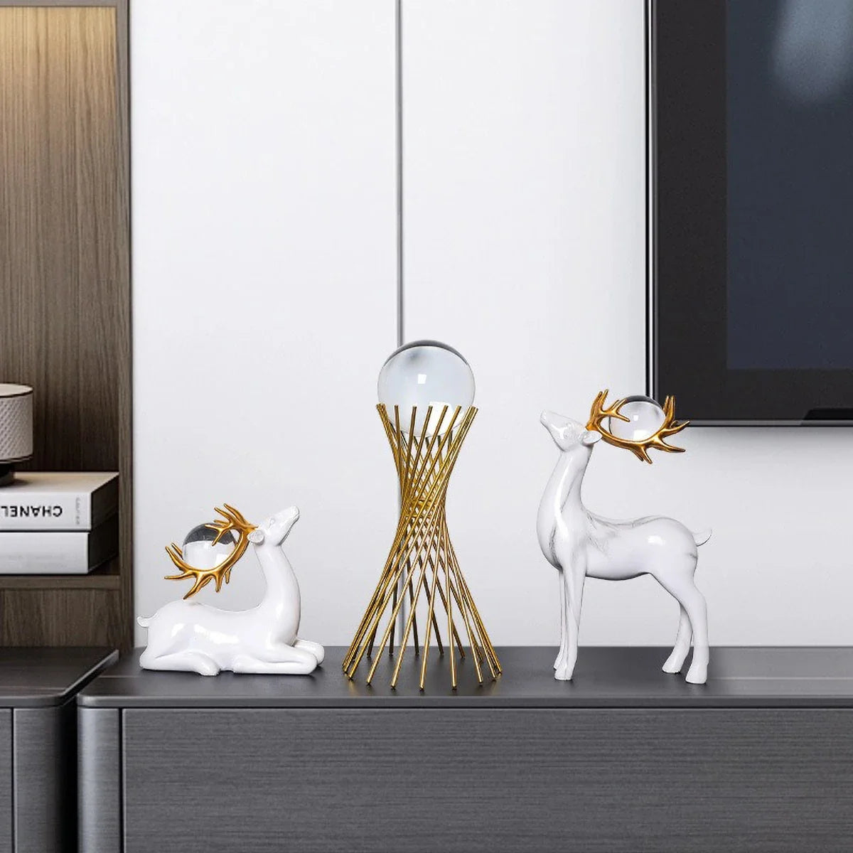 Conjunto Decorativo Dourado com Cristal