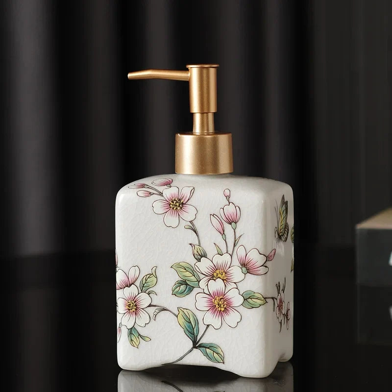 Elegante Doseador de Loção em Cerâmica Floral