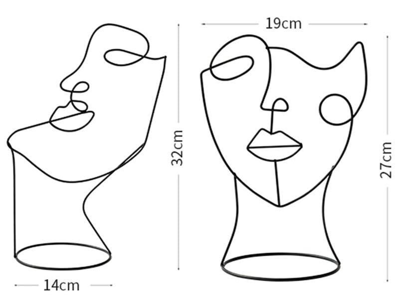Escultura de Rosto Abstrato em Arte Linear Miro
