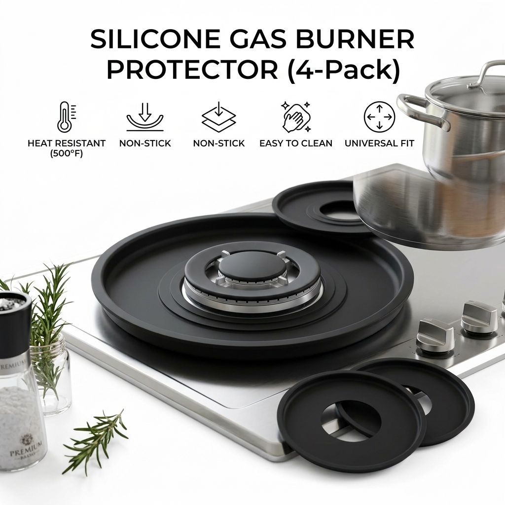Conjunto de 4 Protetores Premium de Silicone para Placa a Gás - Capas de Queimador Resistentes ao Calor, Reutilizáveis e à Prova de Gordura