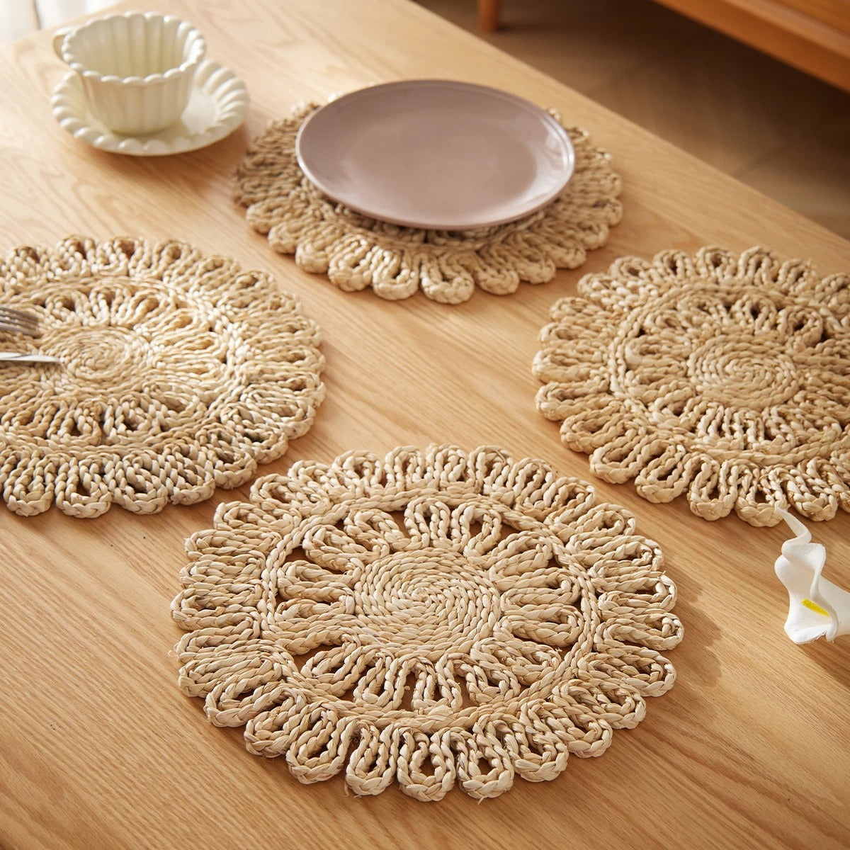 Individuais Naturais Entrançados em Macramé – 30cm