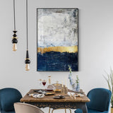 Tela Abstrata em Azul-Marinho e Dourado