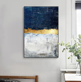 Tela Abstrata em Azul-Marinho e Dourado